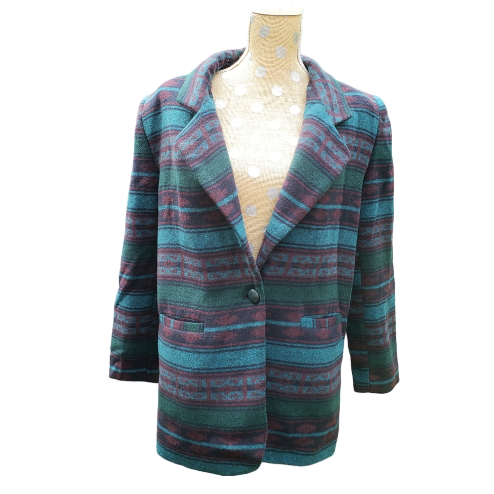 Vintage Southwestern Wool 90s Geo Aztec tribal pattern Blazer Blanket Jacket
